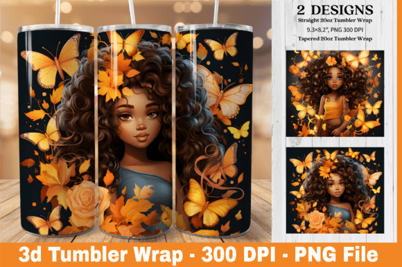 3D Autumn Black Girl Tumbler Sublimation for Creative Projects
