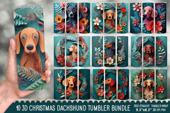 3D Christmas Dachshund Tumbler Bundle