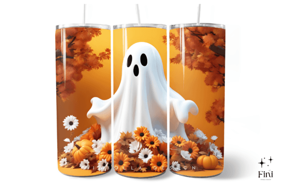 3D Fall Halloween Cute Ghost Tumbler Wrap