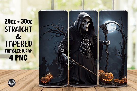 3D Grim Reaper Halloween Tumbler Wrap Design