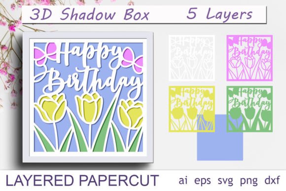 3D Happy Birthday Card, Shadow Box SVG