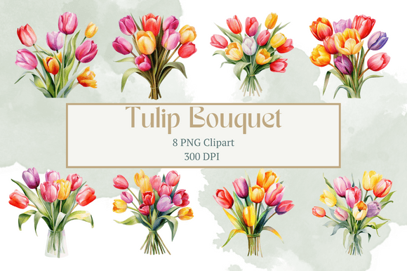 3D Tulip Bouquet Watercolor Clipart for Creative Projects