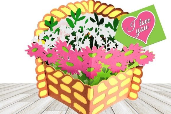 Flower Basket Display Card 3D: A Charming Greeting and Decorative Keepsake
